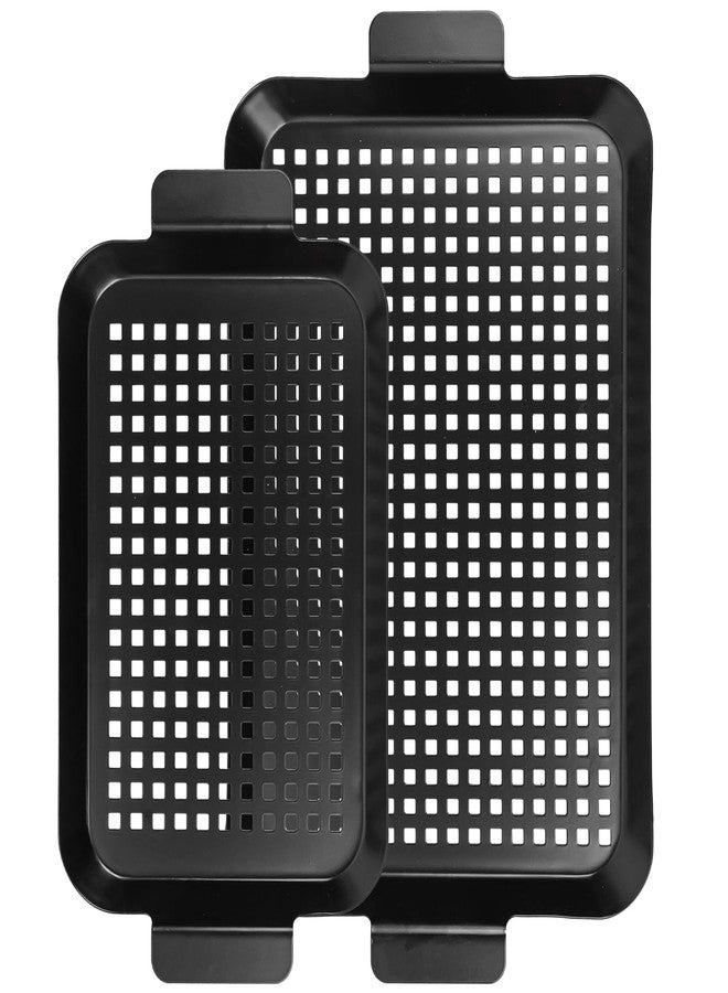 gzcmxh Outdoor Grill Pans Tray Barbecue Plate 2 Grilling Baskets Outdoor Grill Pans with Hole BBQ Grill Tray Grilling Basket Set for Camping Vegetable Meat (dark black) - Image 1